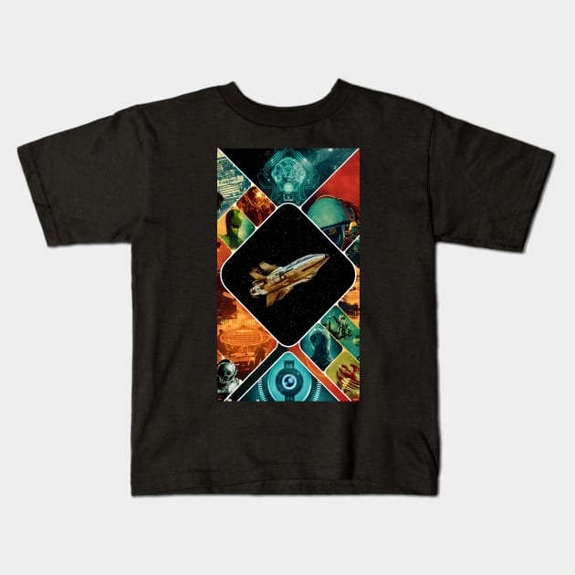 Retro sci fi rocket ship Kids T-Shirt by Spaceboyishere